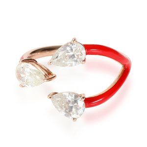 Red Enamel Three Pear Shaped Diamond Bypass Ring 1.43 Ctw